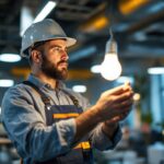 A photograph of a lighting contractor installing or showcasing 40w type b lamps in a well-lit commercial space