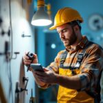 A photograph of a lighting contractor working on a residential or commercial project