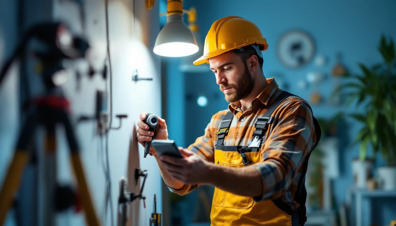 A photograph of a lighting contractor working on a residential or commercial project