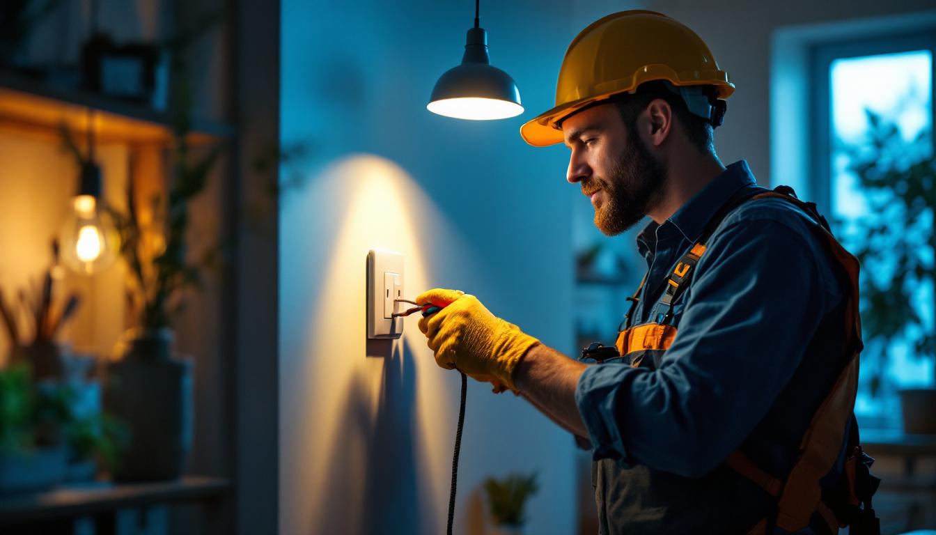 A photograph of a skilled lighting contractor demonstrating the installation of light plug covers in a well-lit