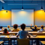 A photograph of a well-lit classroom featuring various lamp designs and lighting solutions