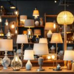 A photograph of a beautifully arranged display of various stylish lamps in a madison