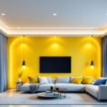 A photograph of a modern living space featuring stylish recessed lighting