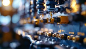 A photograph of a close-up shot of waterproof electrical connectors being installed in a lighting setup