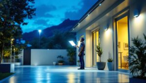 A photograph of a well-lit indoor or outdoor lighting installation featuring enerlite products