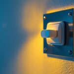 A photograph of a close-up shot of a 20 amp rocker switch being installed in a stylish lighting fixture