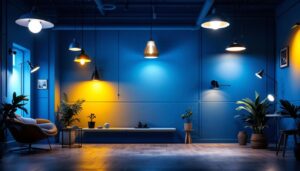 A photograph of a beautifully lit interior space showcasing various types of supply lighting fixtures