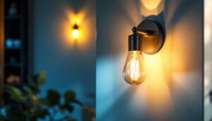 A photograph of a stylish electric wall sconce in a well-lit interior setting