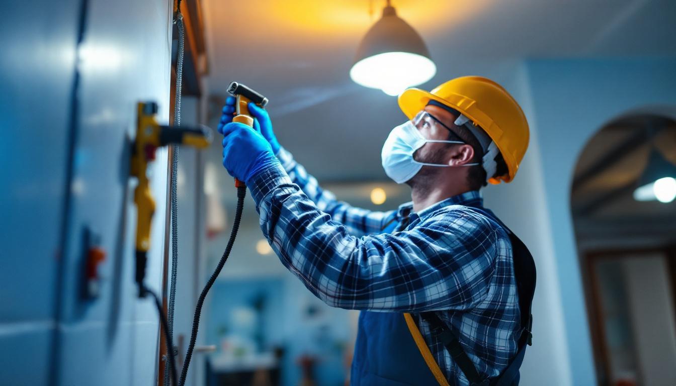 A photograph of a lighting contractor at work