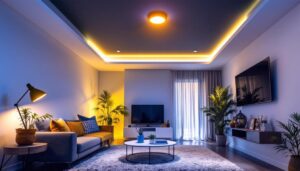 A photograph of a well-lit modern room featuring stylish led remodel can lights installed in the ceiling