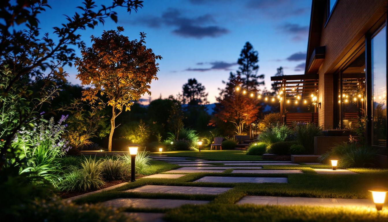 A photograph of a beautifully lit outdoor space at dusk