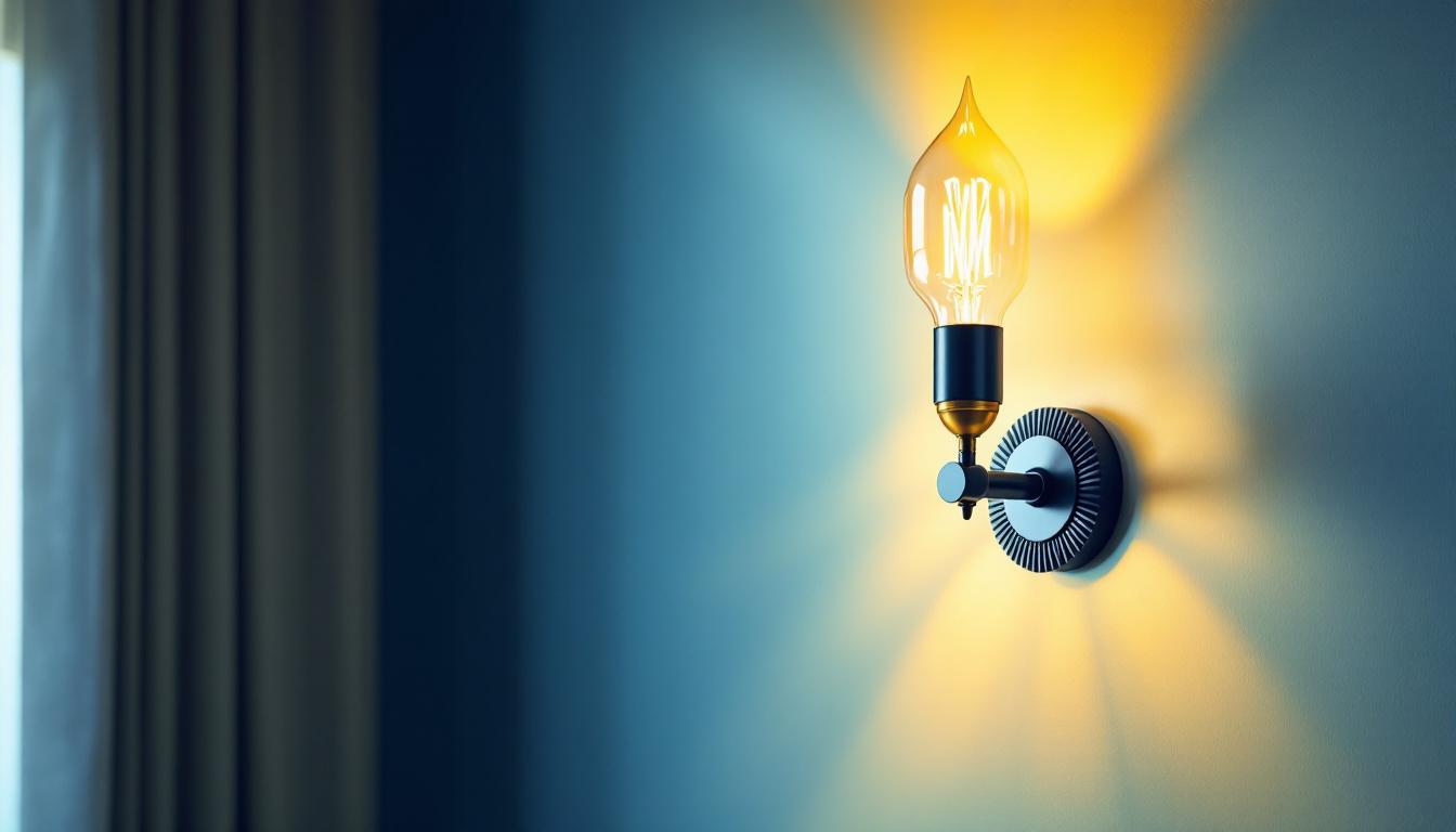 A photograph of a beautifully designed wall lamp or sconce in a stylish interior setting