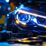 A photograph of a lighting contractor working on a vehicle