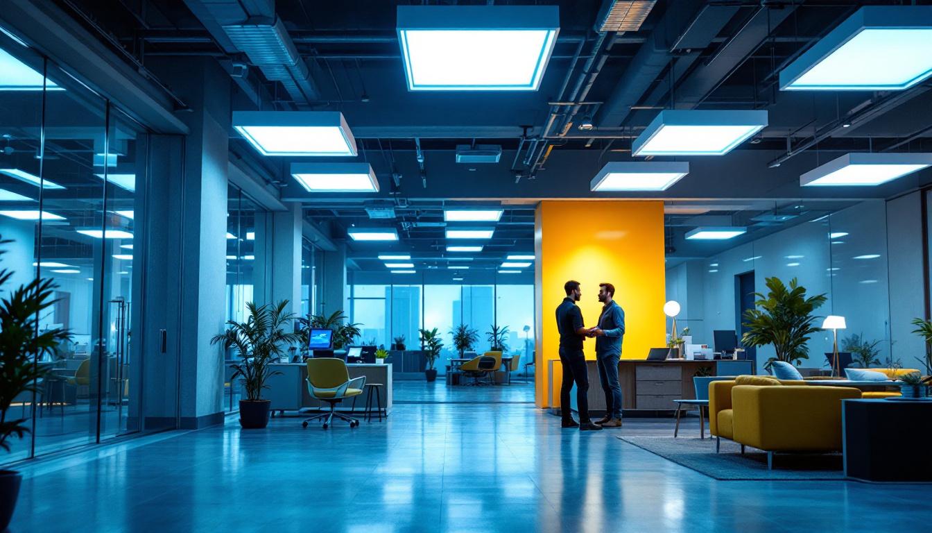 A photograph of a well-lit commercial space featuring a variety of light troffer designs in use