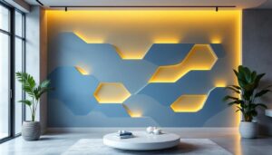 A photograph of a beautifully designed accent light wall in a stylish interior
