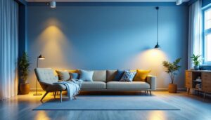 A photograph of a well-lit modern living space featuring energy-efficient led lighting