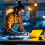 A photograph of a modern lighting project in action