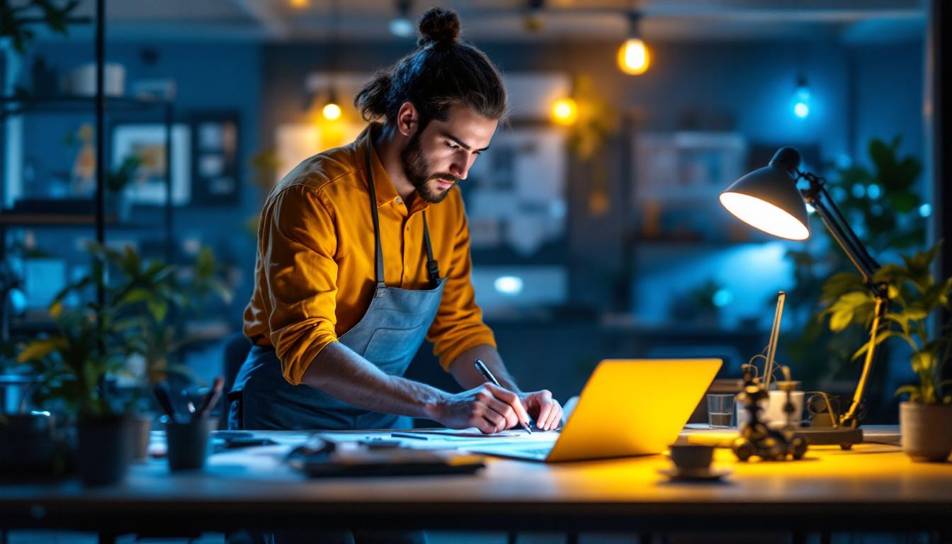 A photograph of a modern lighting project in action