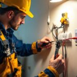 A photograph of a lighting contractor expertly navigating a complex multi-light switch installation