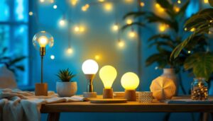 A photograph of a beautifully arranged setting showcasing a variety of decorative led lamps in use