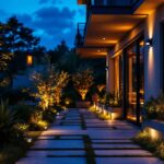 A photograph of a beautifully illuminated outdoor space at dusk