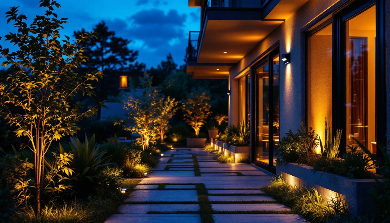 A photograph of a beautifully illuminated outdoor space at dusk