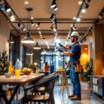 A photograph of a well-designed long track lighting installation in a modern interior space