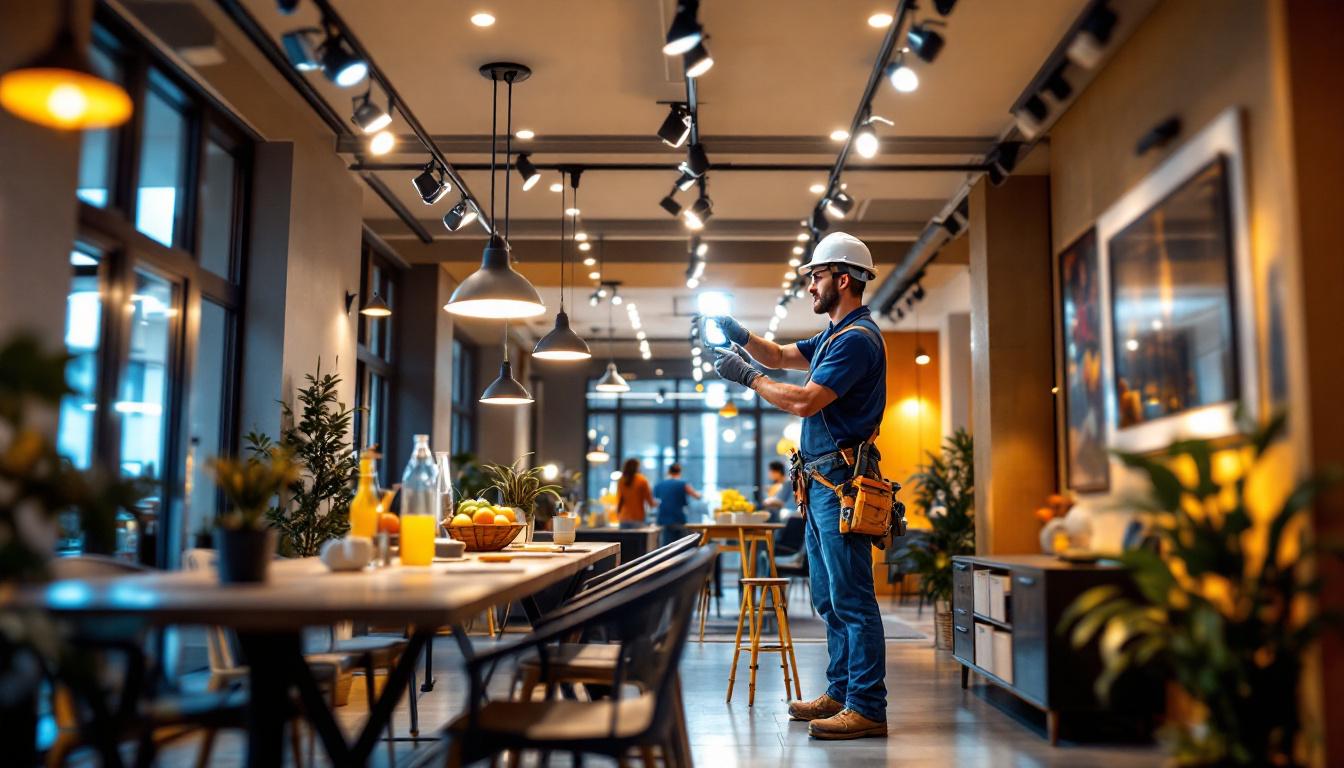 A photograph of a well-designed long track lighting installation in a modern interior space