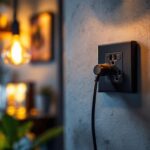 A photograph of a skilled lighting contractor examining a stylish edison outlet installation in a modern home setting