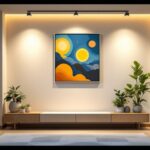 A photograph of a beautifully designed interior space featuring recessed art lighting that highlights a piece of artwork
