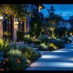 A photograph of a beautifully lit outdoor space at dusk