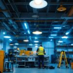 A photograph of a well-lit commercial space showcasing various types of electric shop lights in use