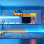 A photograph of a well-lit space showcasing vibrant led strip lighting in various applications
