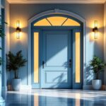 A photograph of a beautifully designed entryway featuring stylish light fixtures that enhance the ambiance