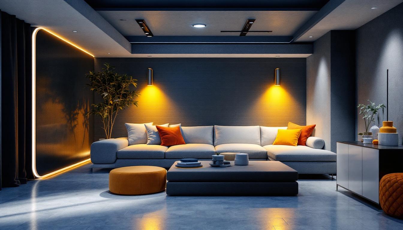 A photograph of a well-lit basement space showcasing innovative lighting solutions