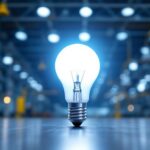 A photograph of a 400-watt metal halide bulb in a well-lit industrial or commercial setting