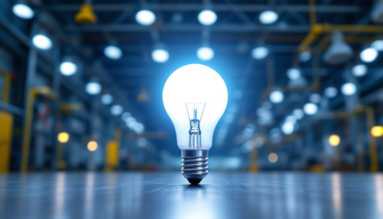A photograph of a 400-watt metal halide bulb in a well-lit industrial or commercial setting