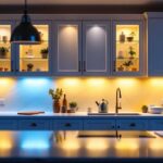 A photograph of a beautifully designed kitchen featuring various under cabinet lighting options