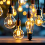 A photograph of a variety of outdoor light bulbs displayed in an aesthetically pleasing arrangement