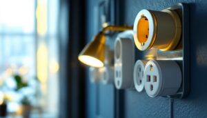 A photograph of a well-designed lighting fixture featuring various types of receptacles
