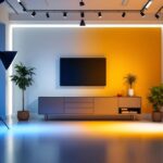 A photograph of a well-lit interior space showcasing different lighting setups