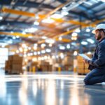 A photograph of a well-lit warehouse interior showcasing efficient lighting solutions in action