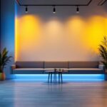A photograph of a modern interior space featuring stylish led lighting fixtures that highlight the design elements
