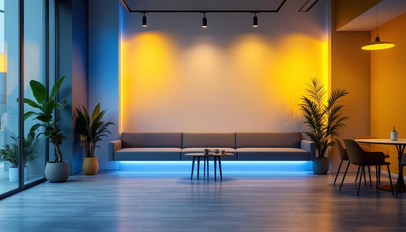 A photograph of a modern interior space featuring stylish led lighting fixtures that highlight the design elements