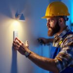 A photograph of a smart lighting contractor in action