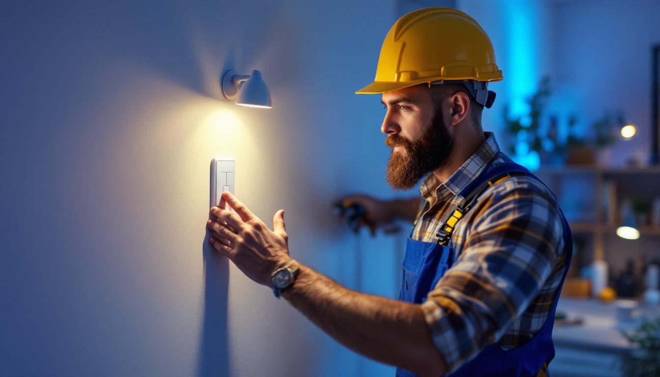 A photograph of a smart lighting contractor in action