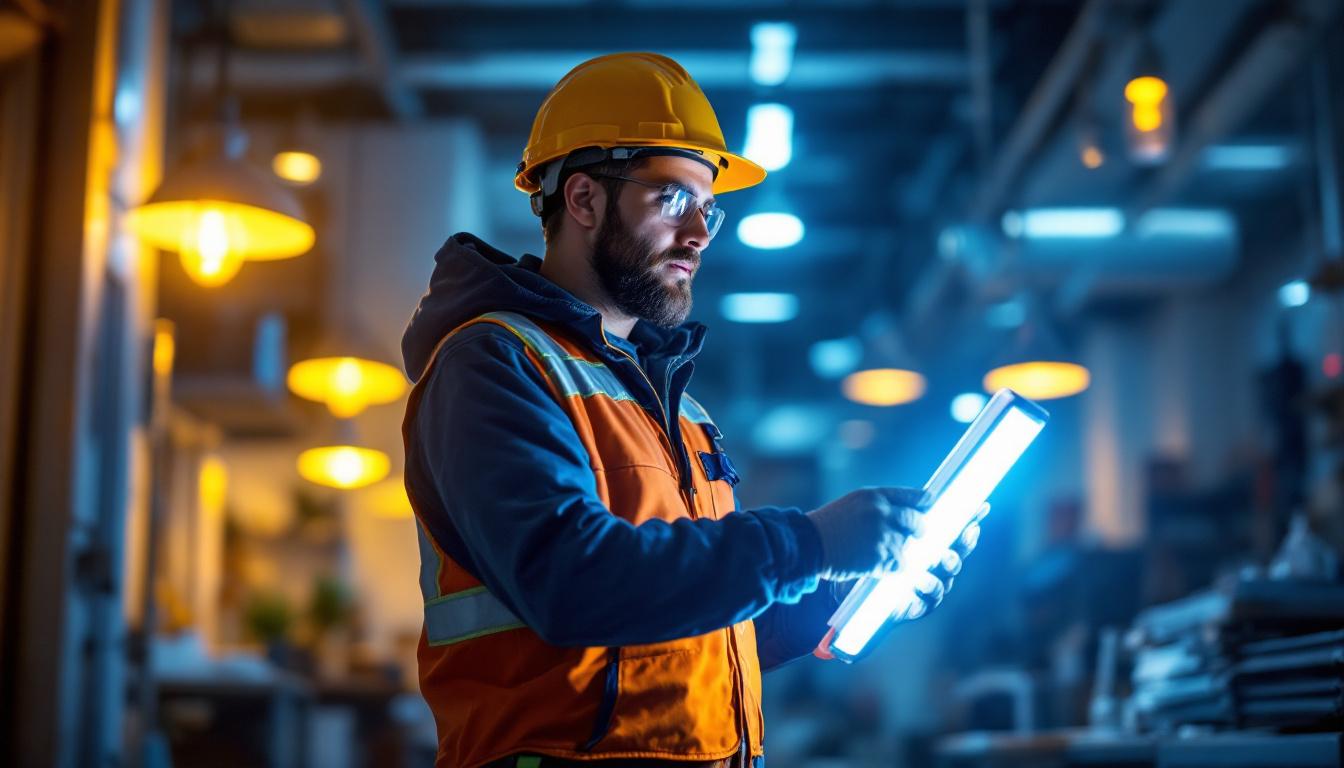 A photograph of a smart lighting contractor working with led lights
