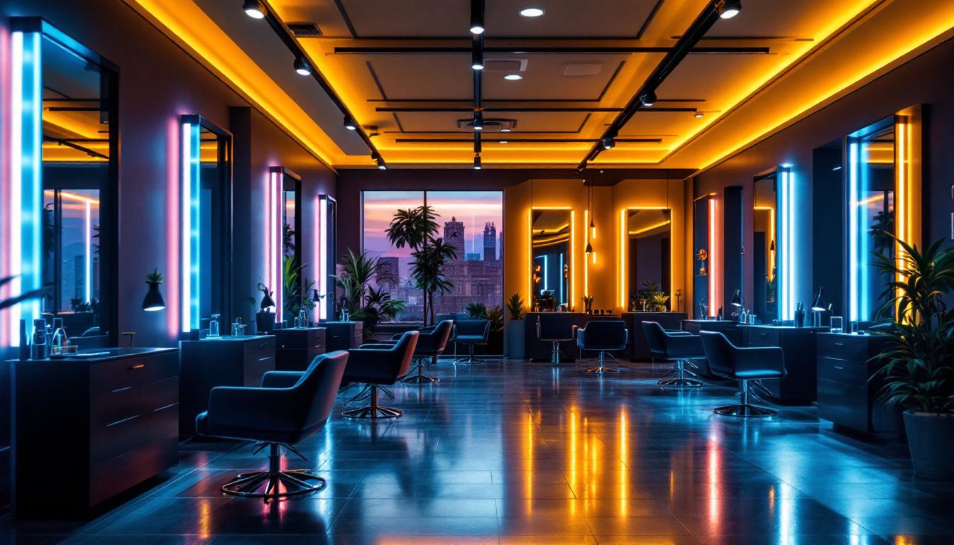 A photograph of a beautifully lit salon interior showcasing various led lighting installations