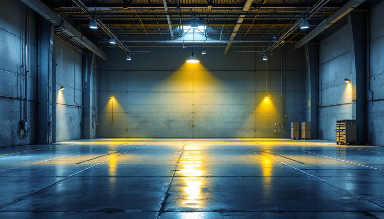 A photograph of a well-lit industrial or commercial space showcasing low bay lights in action