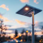A photograph of a solar light pole installed in an outdoor setting